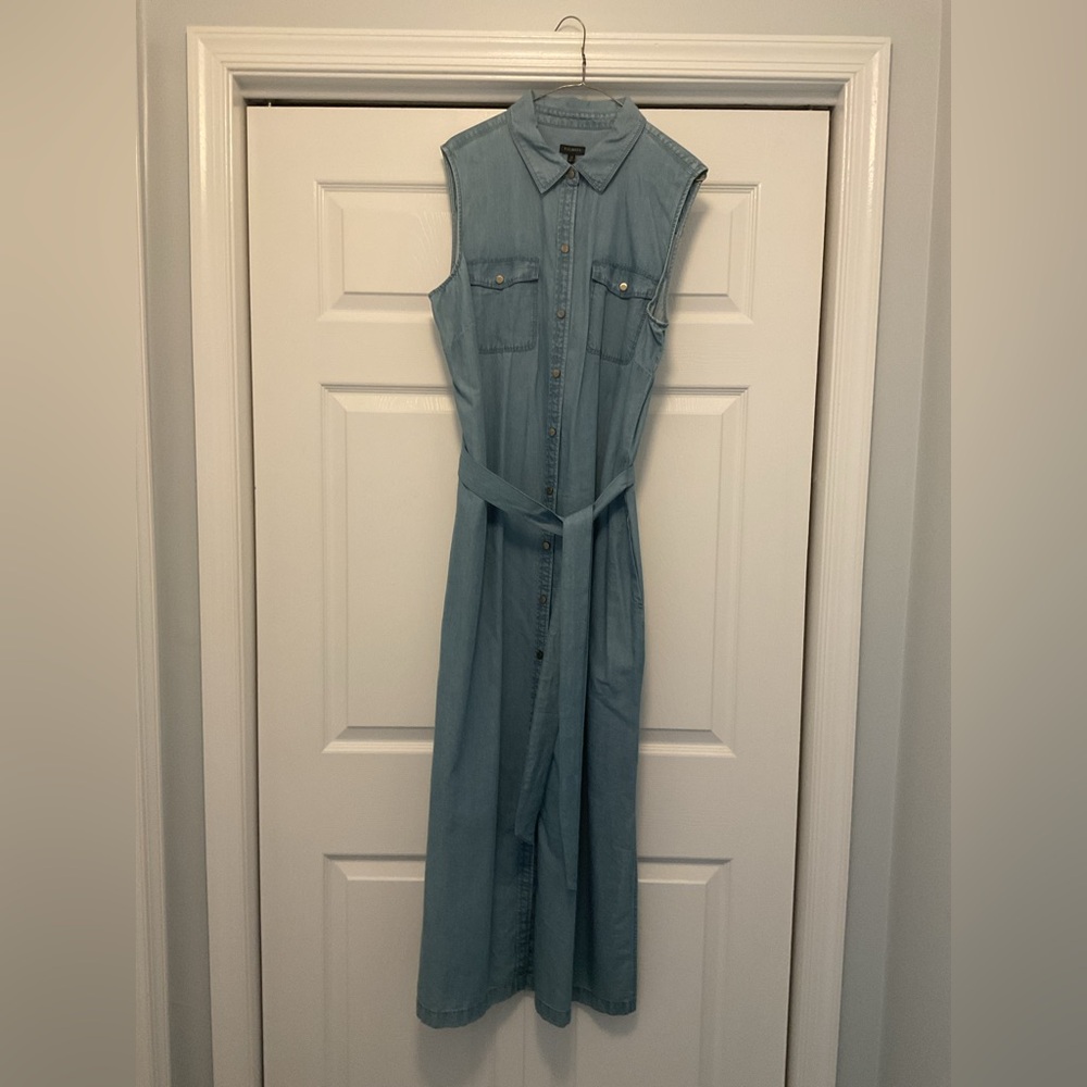 NWOT Talbots Light Blue Sleeveless Maxi Dress with side slits and pockets sz 14